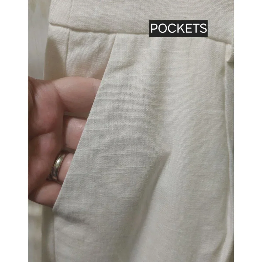 NWT Commense Womens White Linen-Blend Wide Leg Pants Small~Pockets~Spring~Summer - Picture 4 of 9